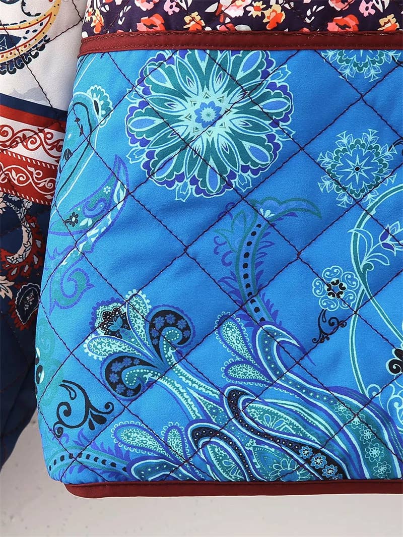 Vintage art style patchwork collared cotton jacket