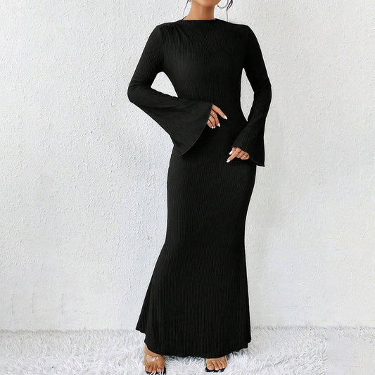 TRUMPET SLEEVE LONG FISHTAIL FLOOR-LENGTH DRESS