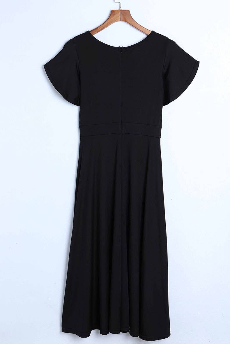 ELEGANT TEMPERAMENT LOTUS SLEEVE V-NECK DRESS
