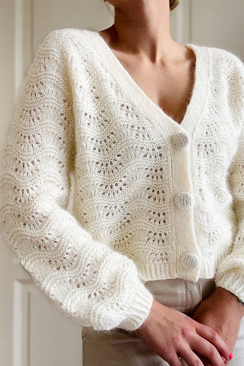 CWOCAL00730_SEXY MESH CUTOUT CROPPED V NECK KNIT SWEATER