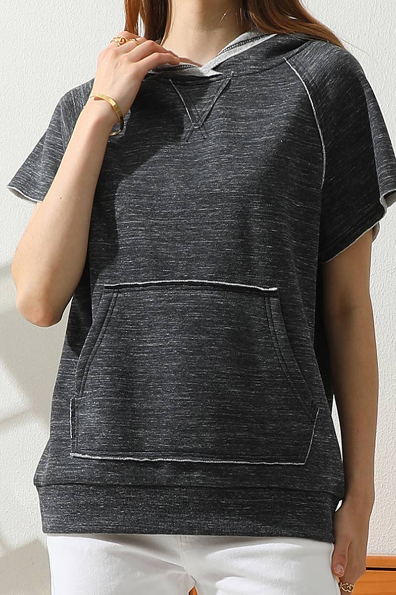 SOLID COLOR SHORT SLEEVED HOODIE_CWOHOS009