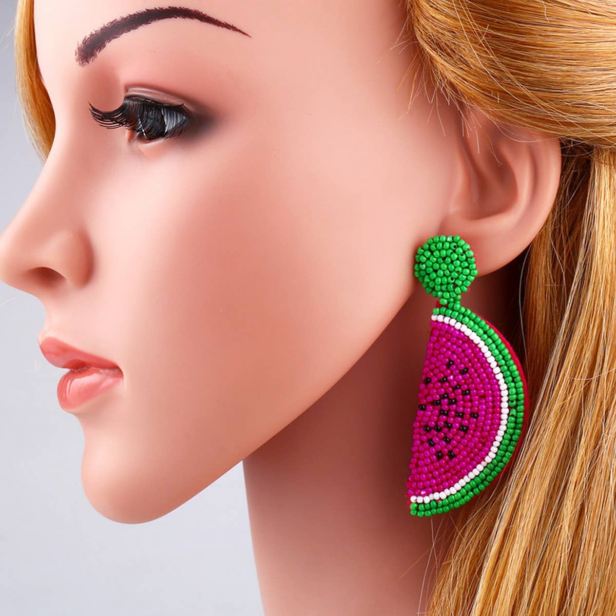 RICE BEAD WOVEN WATERMELON EARRINGS FRUIT EARRINGS