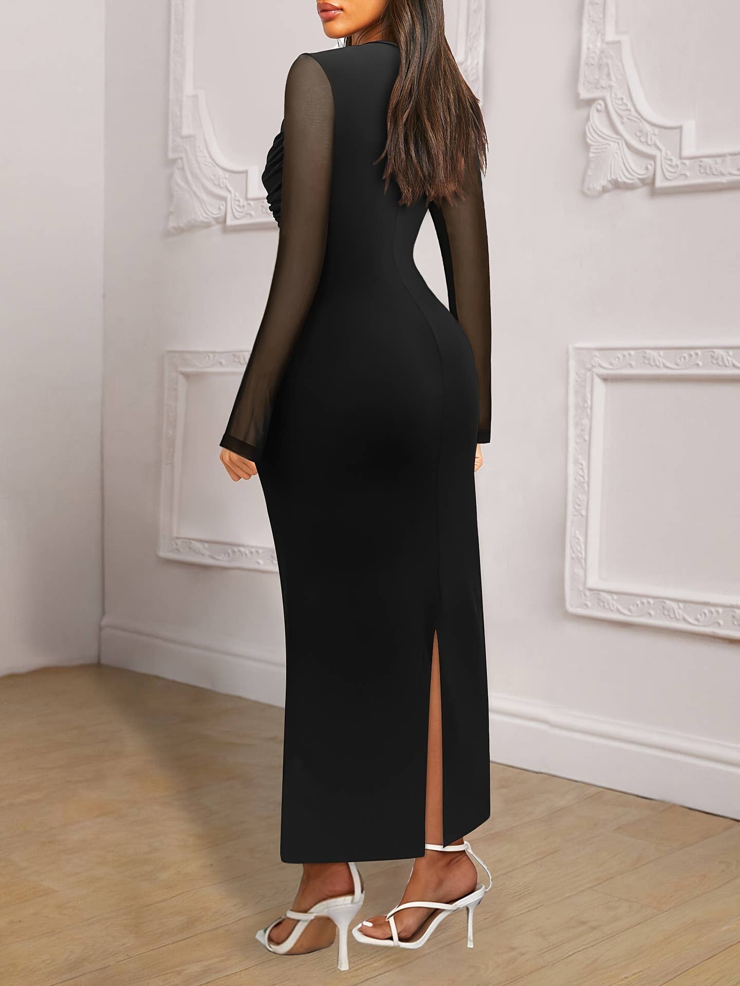 Kink lace mesh splice see-through dress