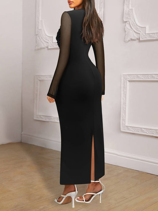 Kink lace mesh splice see-through dress