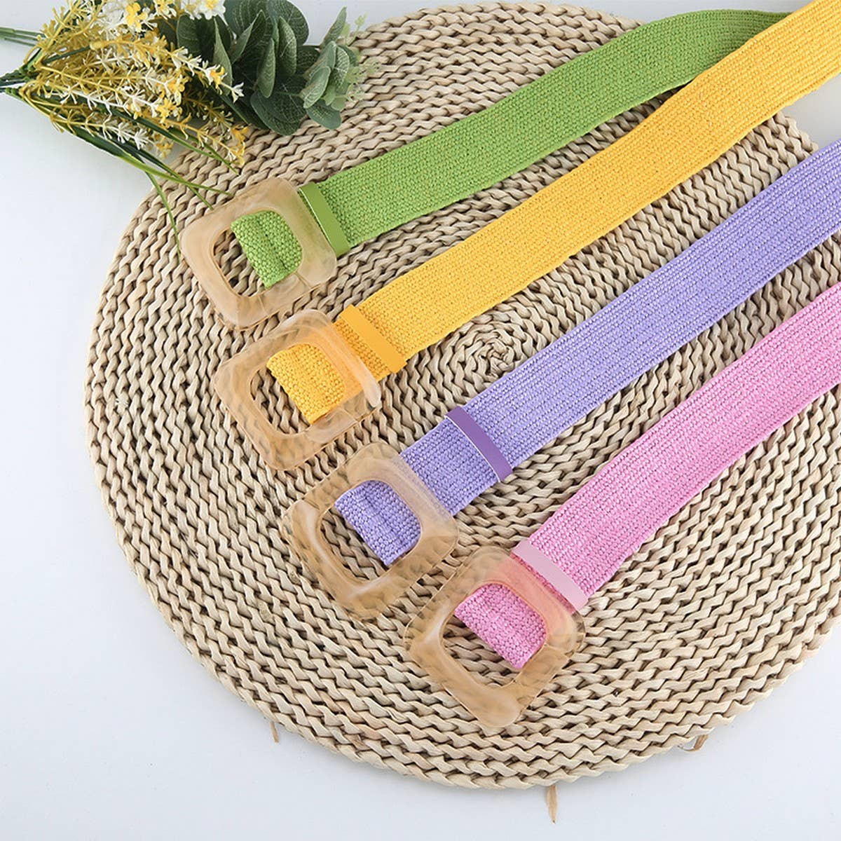 CWABE1175_NEW STYLE SQUARE BUCKLE ELASTIC BRAIDED BELT