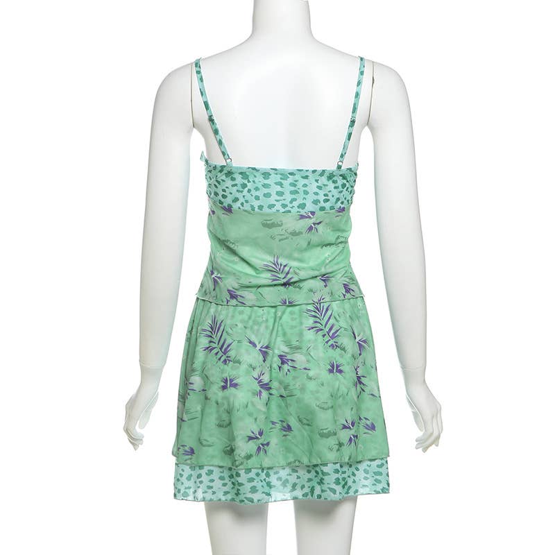 Sexy Printed Crop Cami and High Waist Skirt Set