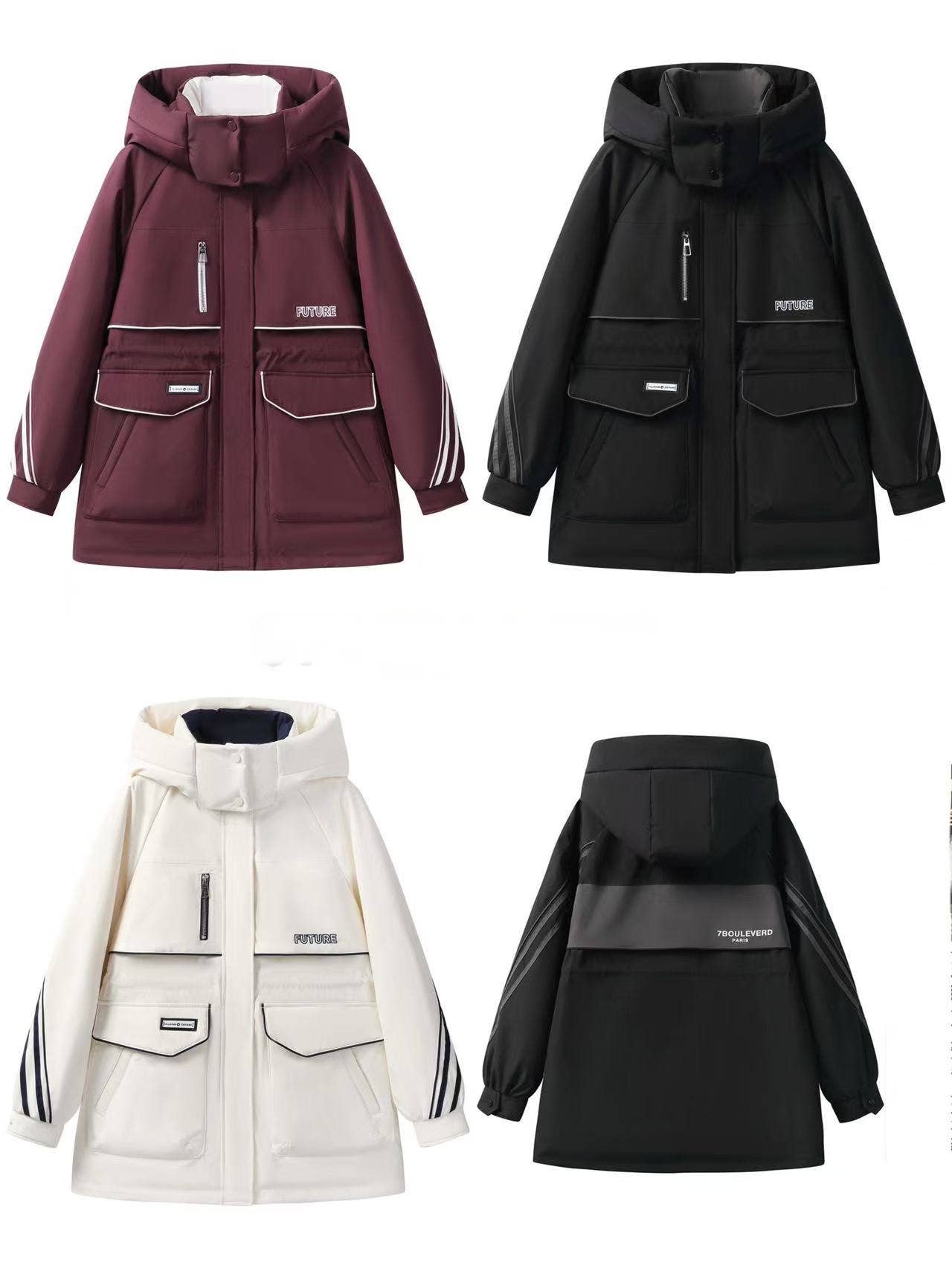 Hooded,color-blocked windproof, cotton jacket