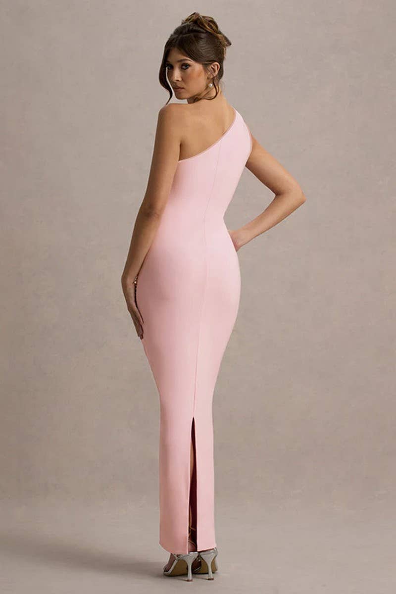 CWDMD5048_OFF-SHOULDER RUCHED BODYCON GOWN DRESS