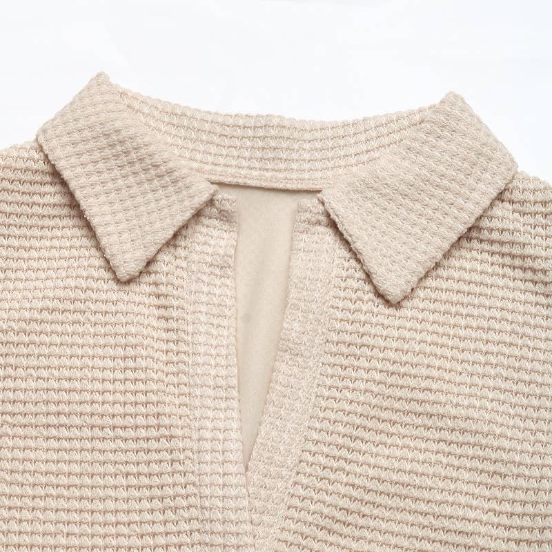 Lapel V-neck texture flower bud short dress