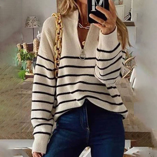 STRIPED ZIP-UP PULLOVER WITH MATCHING COLORS