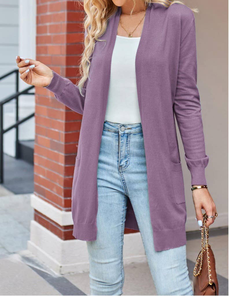 SIMPLE LONG CARDIGAN WITH POCKET IN SOLID COLOR
