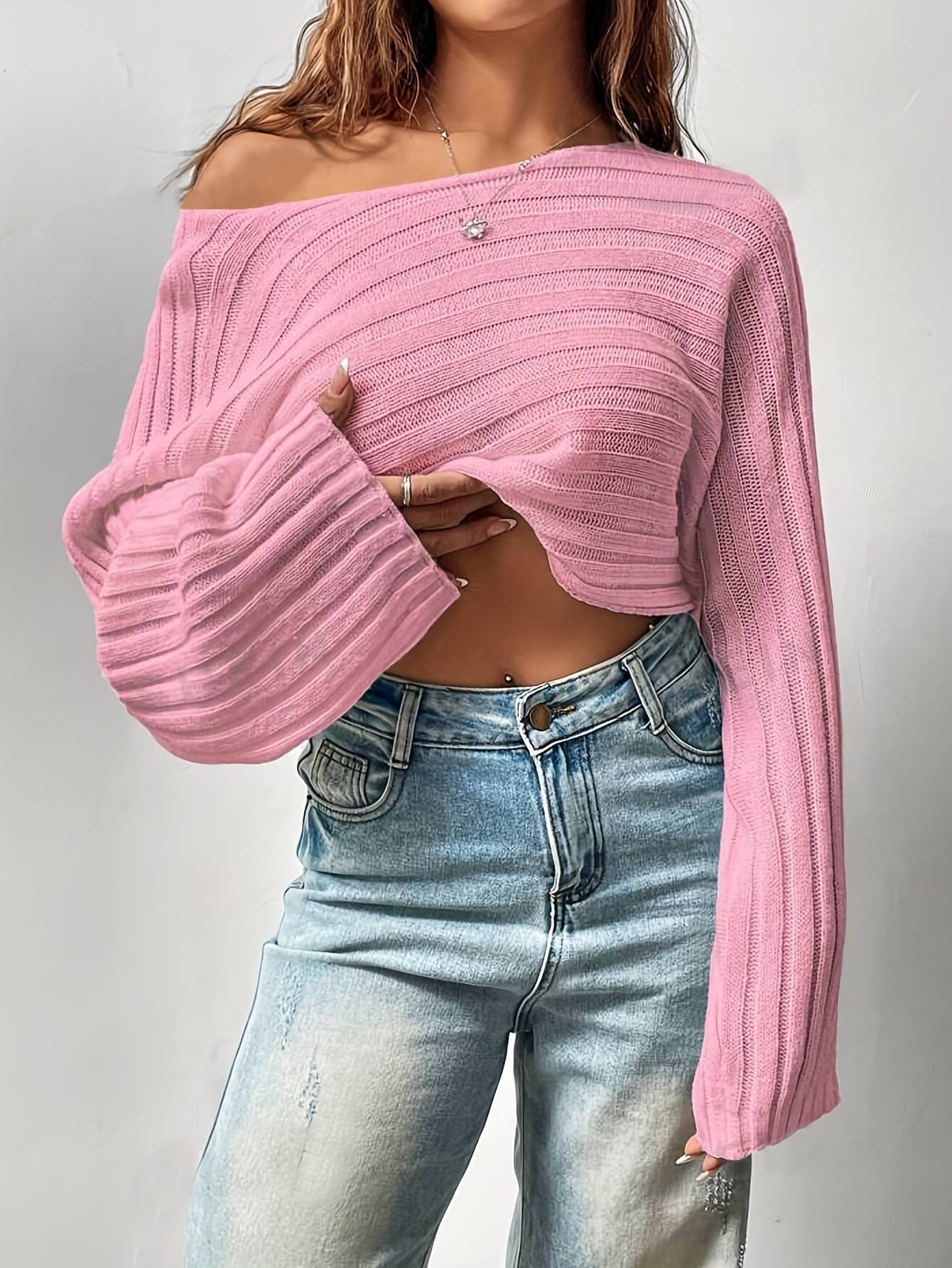 Versatile solid color loose knitted sweater