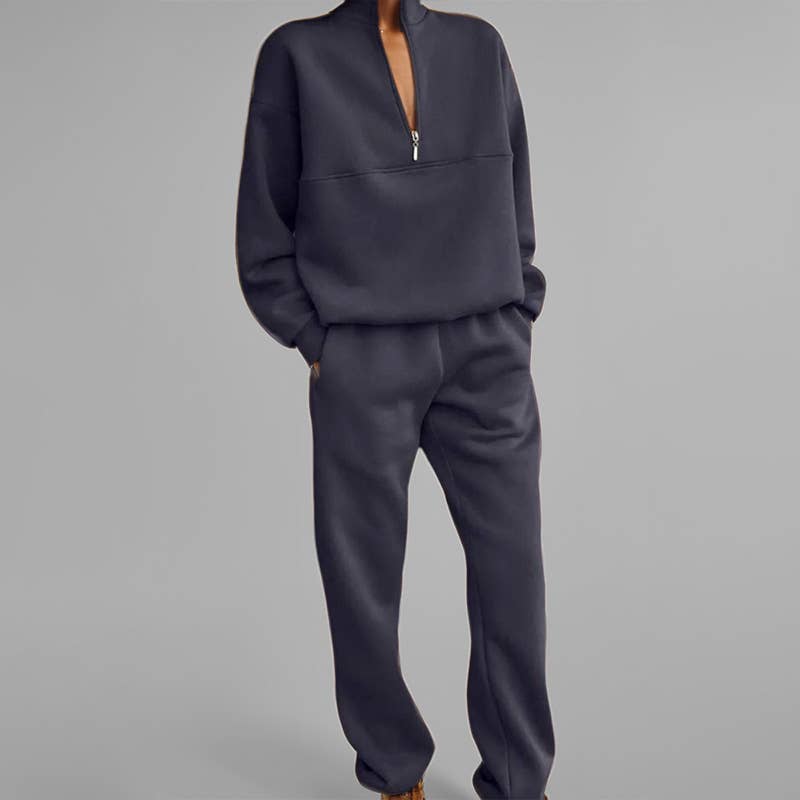 Two-piece zipper long-sleeved hoodie and trousers