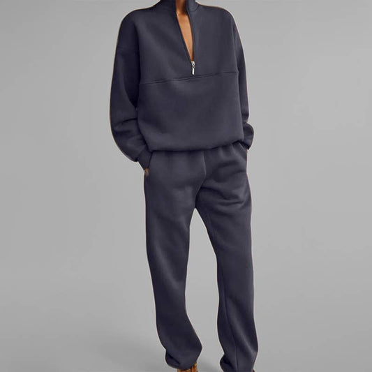 Two-piece zipper long-sleeved hoodie and trousers