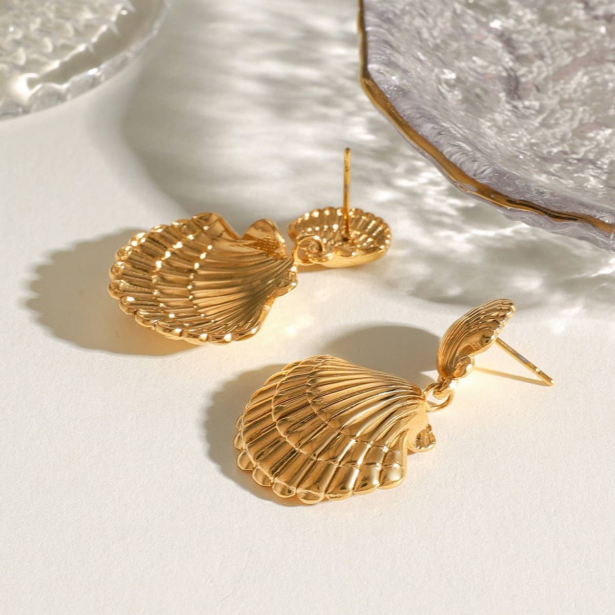 LUXURY STAINLESS STEEL OCEAN SHELL EARRINGS