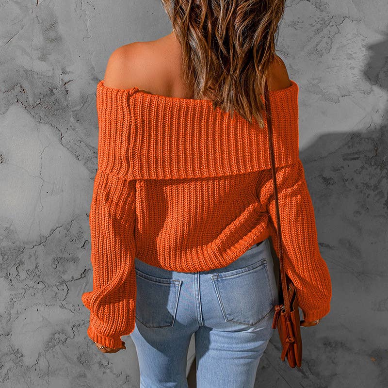STRAPLESS SHOULDER SWEATER IN SOLID COLOR