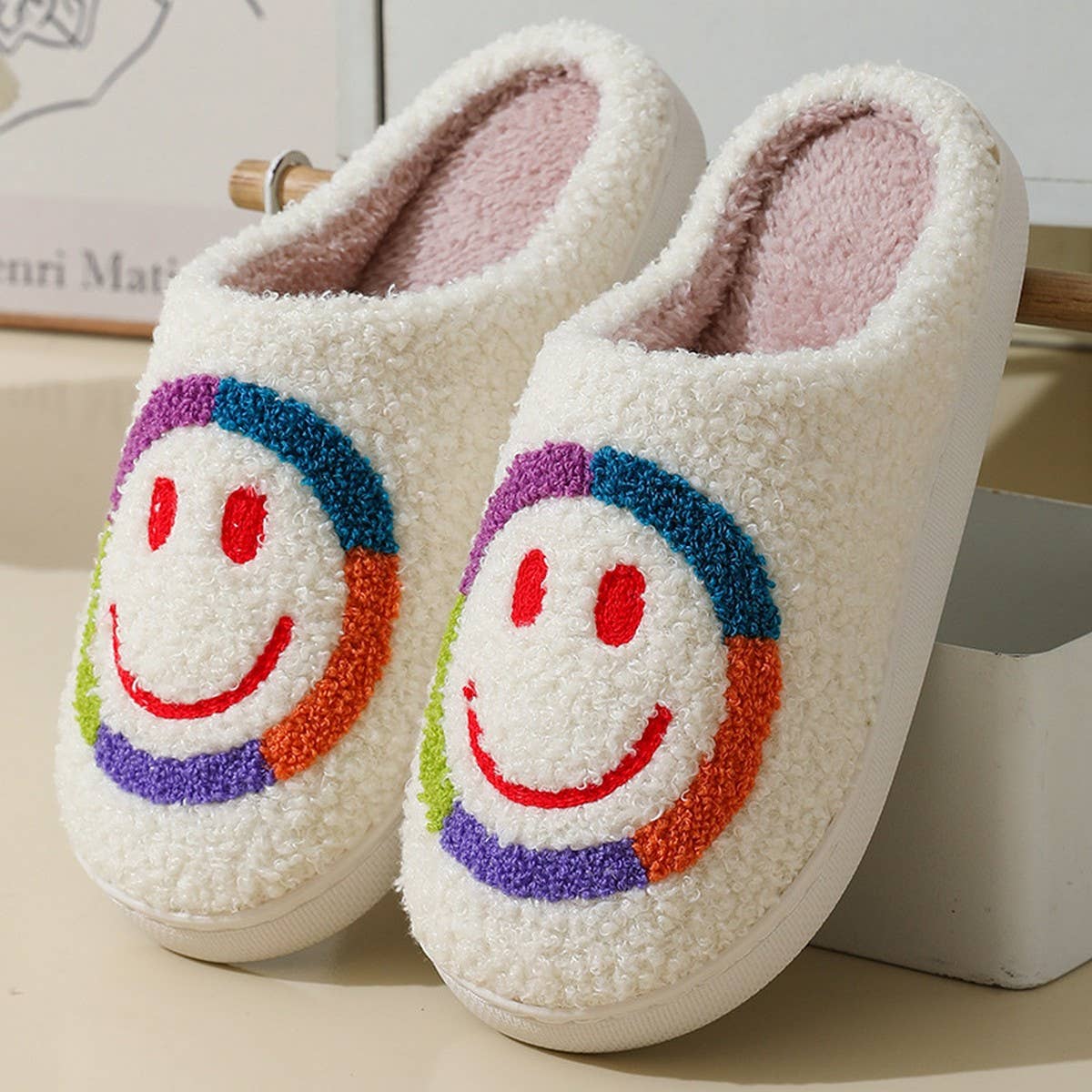 CUTE COLORFUL SMILEY FACE WINTER COTTON SLIPPERS