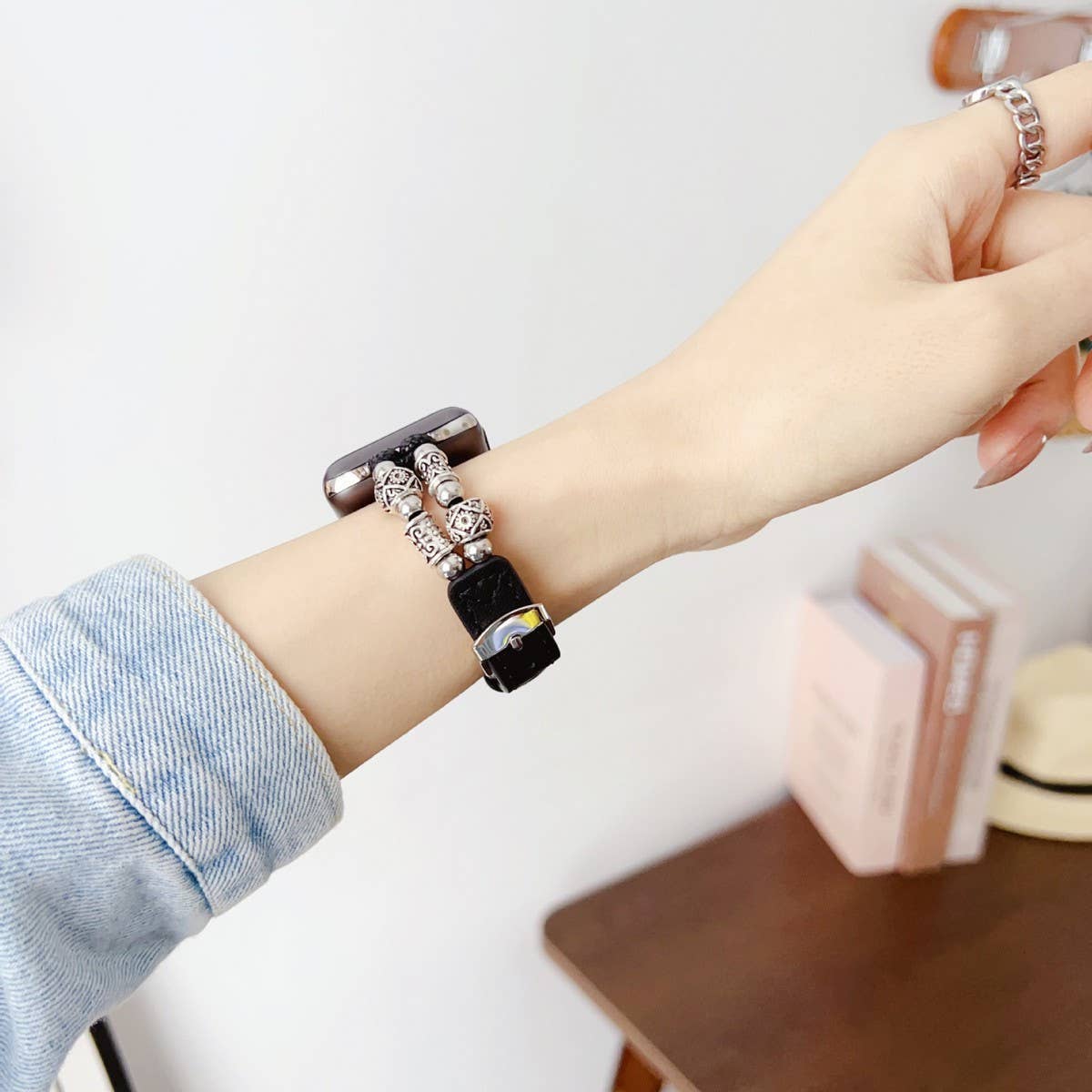 IWATCH8-1 SE TIBETAN SILVER GENUINE LEATHER STRAP