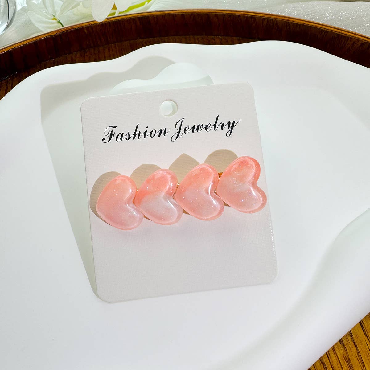 Colorful ice glitter pink heart-shaped hair clip