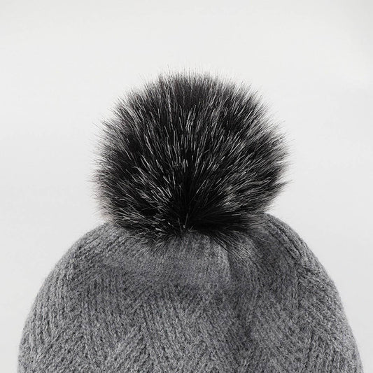 WINTER DOUBLE PLUSH BALL KNITTED HAT FOR WOMEN_CWAH2456