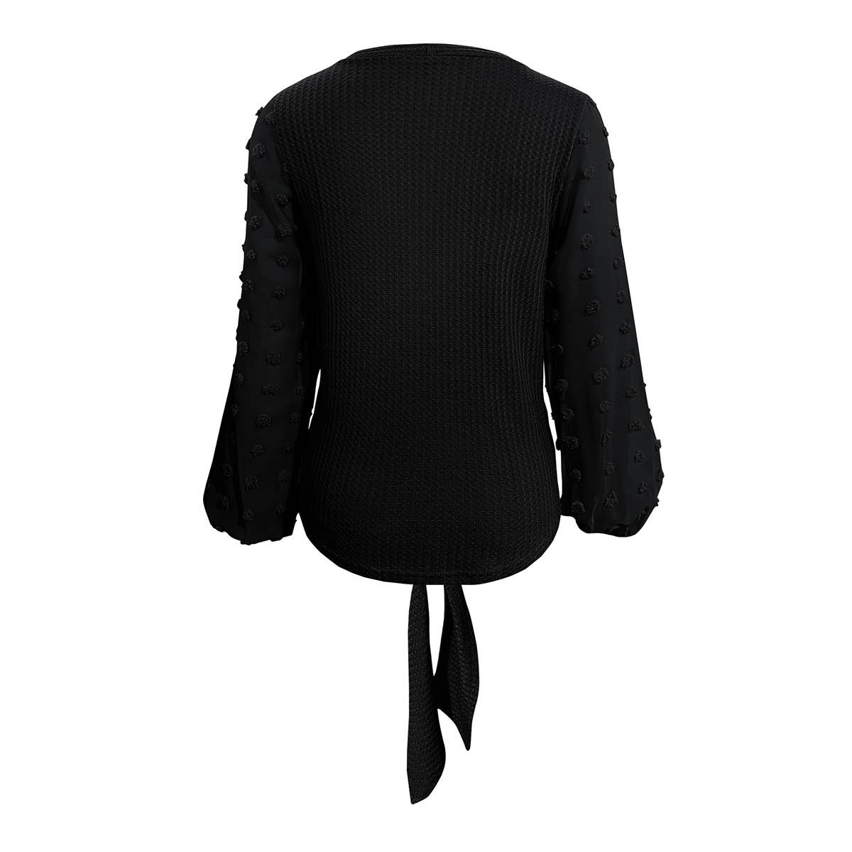 V-NECK KNOTTED JACQUARD PATCHWORK SLEEVE SWEATER