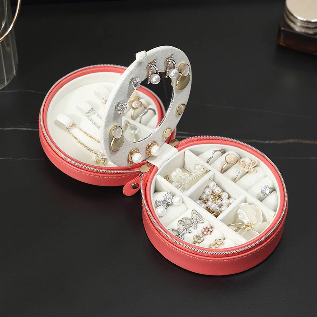 TRAVEL PORTABLE ROUND JEWELRY STORAGE BOX