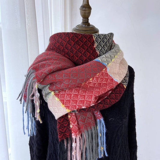 Plaid Faux Cashmere Scarf - Winter Tassel Wrap_CWASC1466
