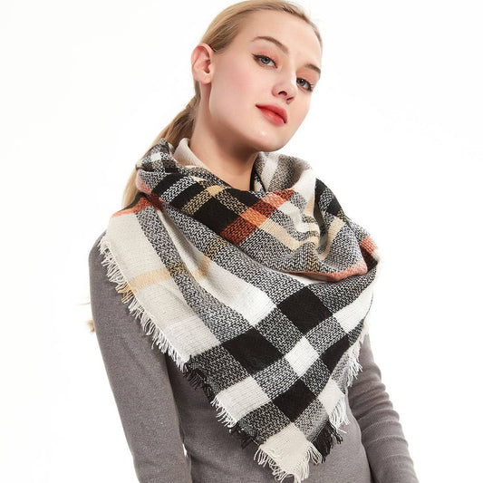 Rainbow Plaid Scarf ??Triangle Winter Shawl_CWASC0116