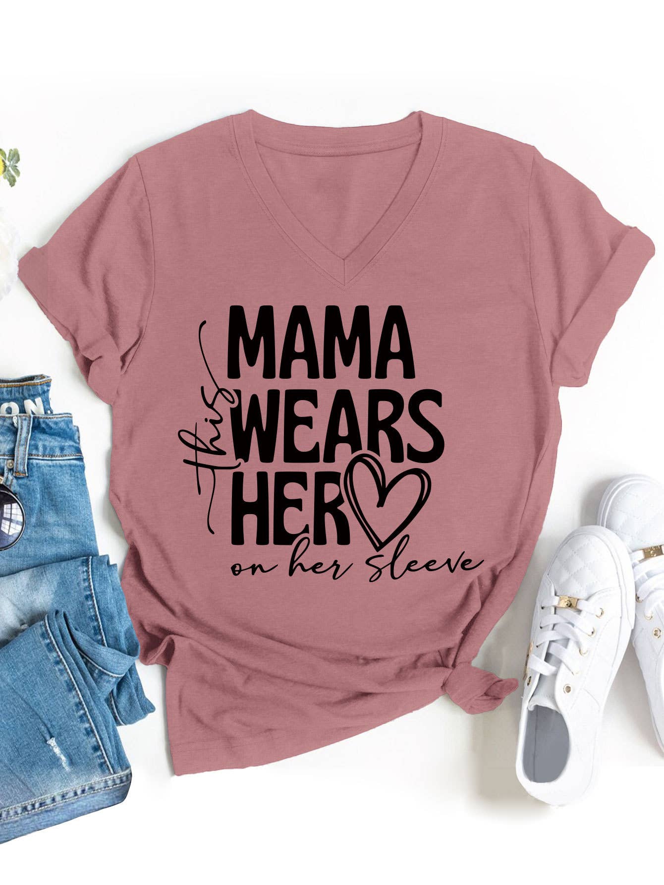 Simple Mother's Day V-neck blouse_CWTBLS0554