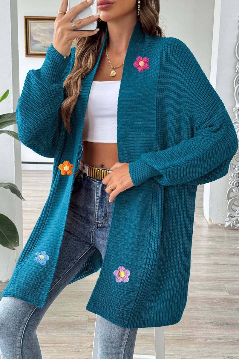 CWOSWL07384_WOMEN CROCHET PATCHWORK LOOSE KNIT CARDIGAN