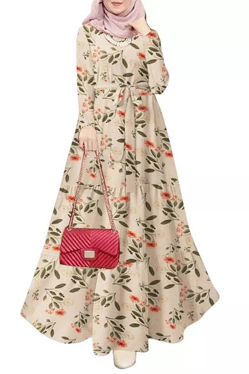 CWDMD3273_PRINTED TIE-NECK MUSLIM DRESS