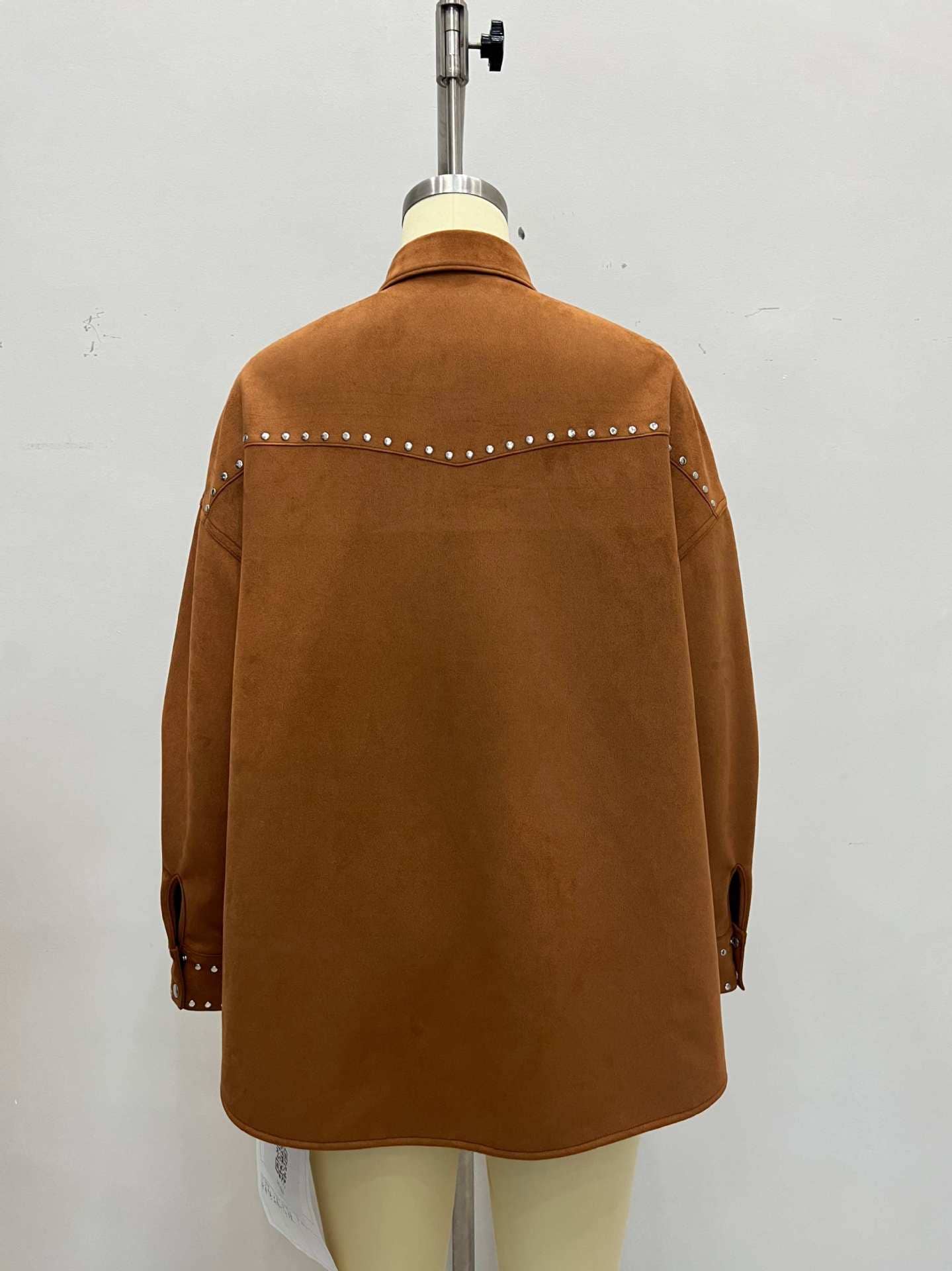 Lapel stylish multi-studded design loose shirt