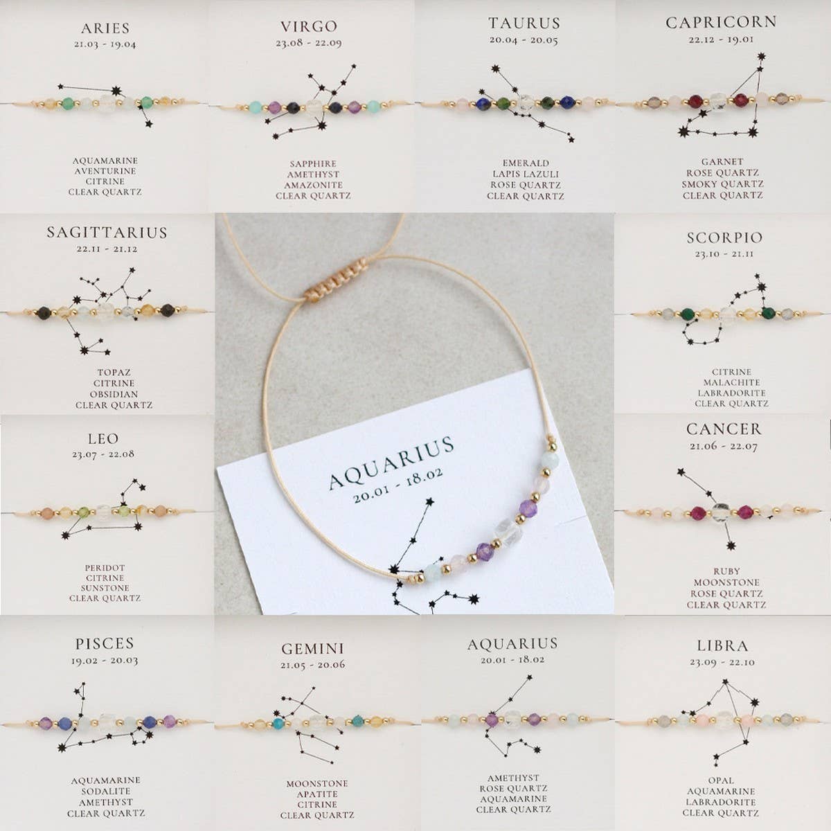 NATURAL STONE COMBINATION ZODIAC BEADED BRACELET_CWAB4627