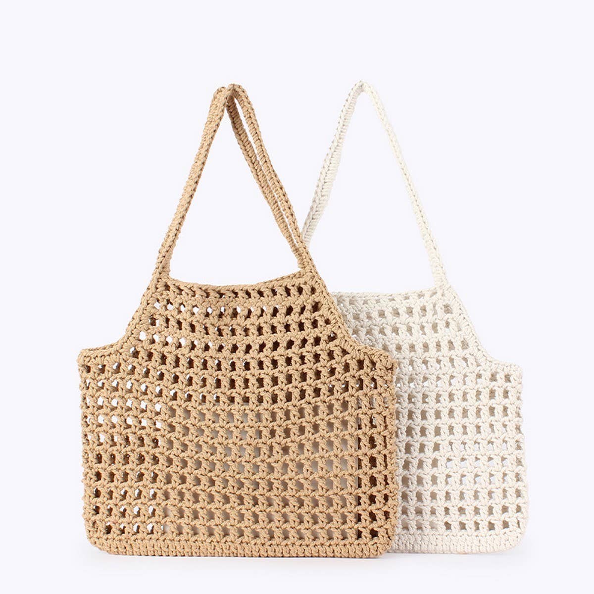 WOVEN HOLLOW - OUT COTTON STRING BEACH TOTE BAG_CWAB4676