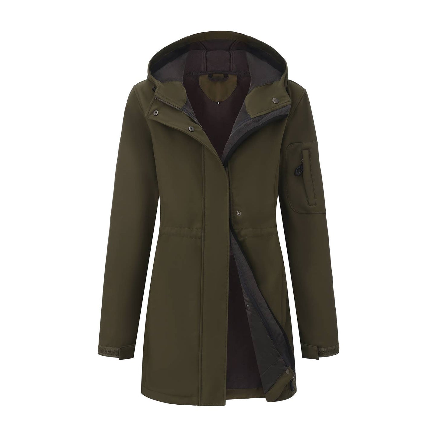 Hooded multi-pocket fleece down jacket