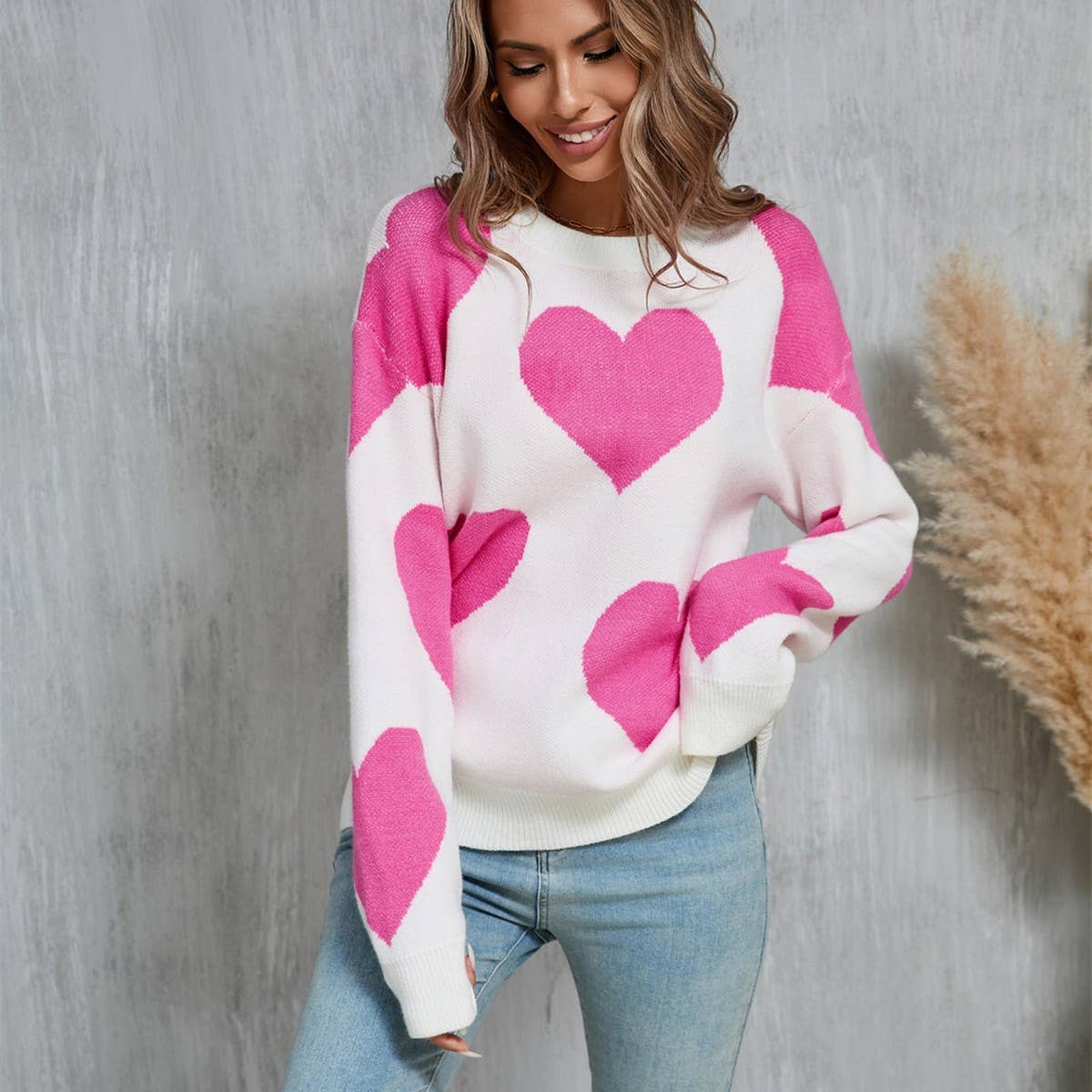 Valentine's Day jacquard pullover sweater