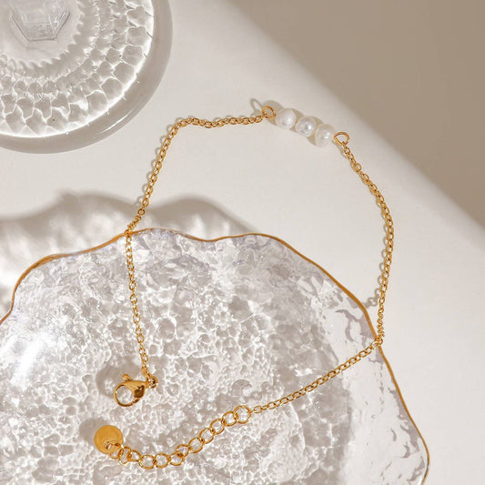 18K Gold Freshwater Pearl Anklet, Stainless Steel_CWAJE4751