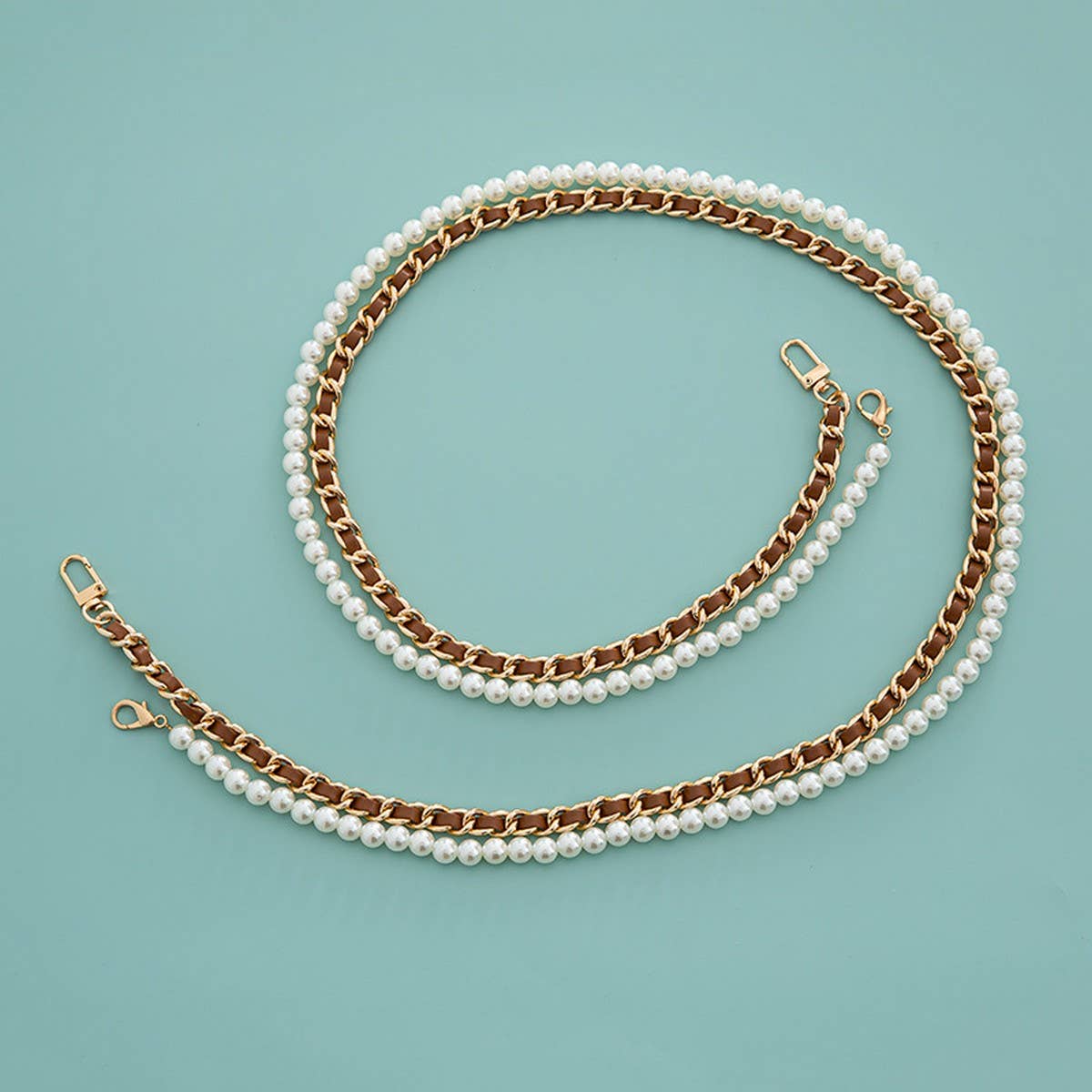 Mixed-Color Chain Beaded Pearl Bag Strap