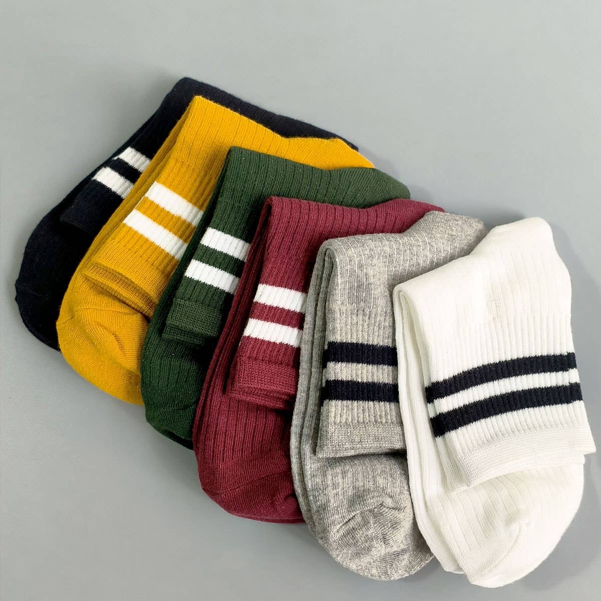 2-Stripe Cotton Mid Socks for Women, Wholesale_CWMS070