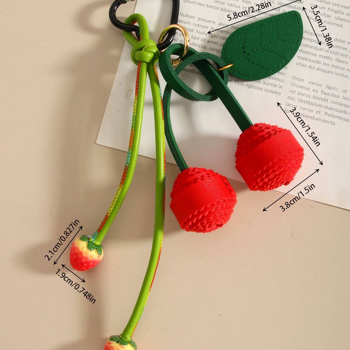 Cute PU Cherry Woven Ball Keychain Charm