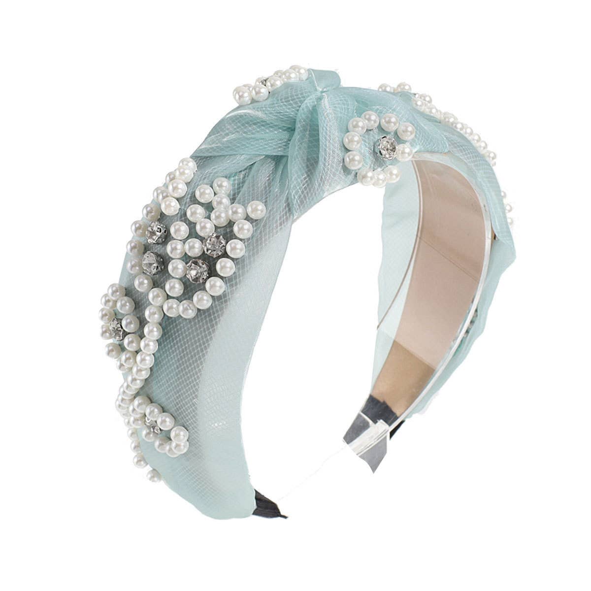 WIDE KNOTTED HEADBAND MESH PEARL HEADBAND