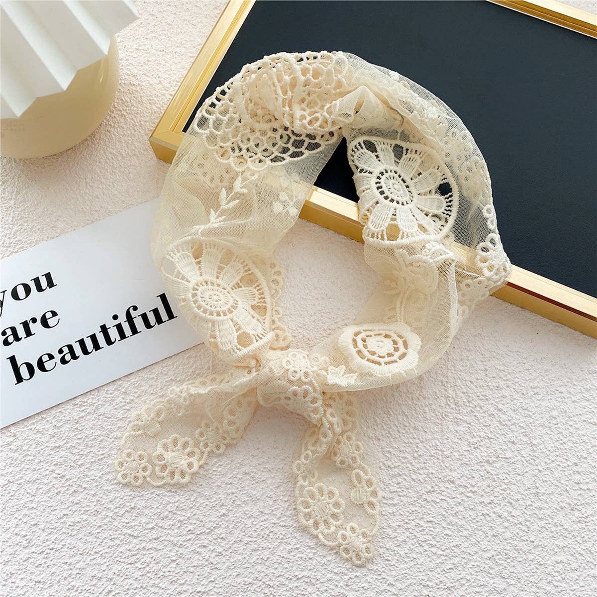 Lace Floral Triangle Scarf - Neck & Hair Wrap