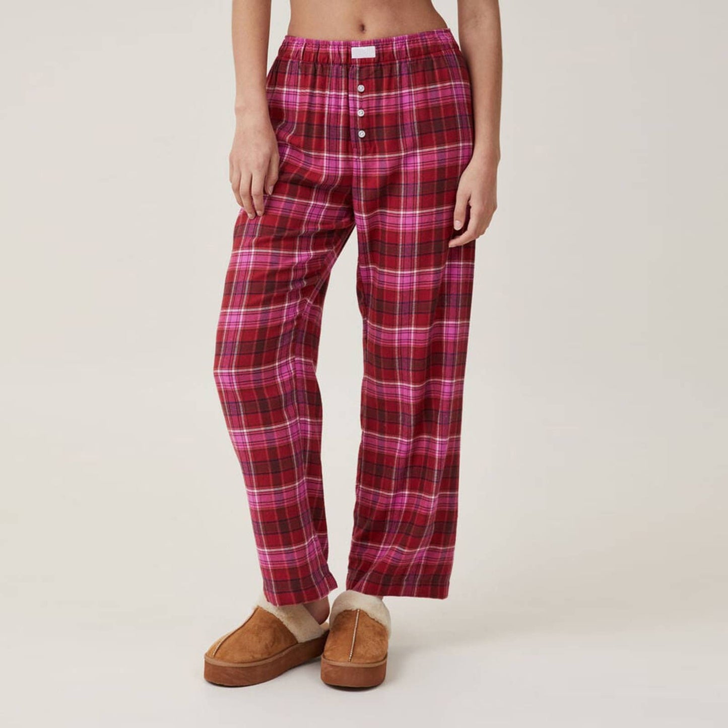 Checked printed casual straight-leg pants