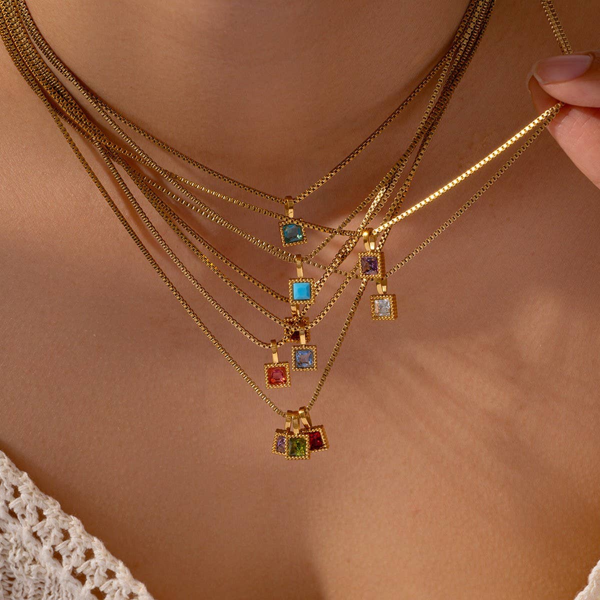 Personalized Steel Monthly Star Stone Necklace_CWMM8844