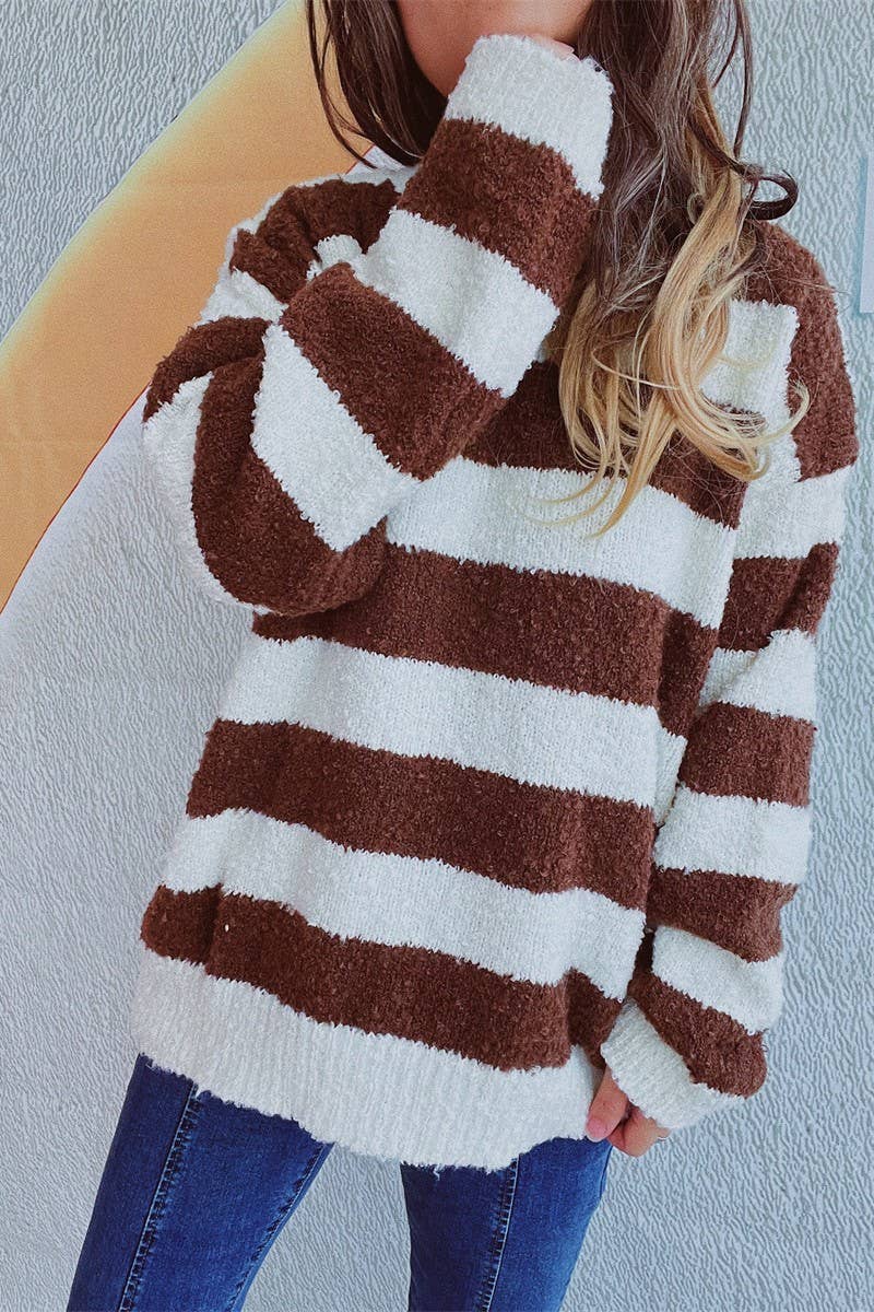 Knitted striped color patchwork pullover sweater