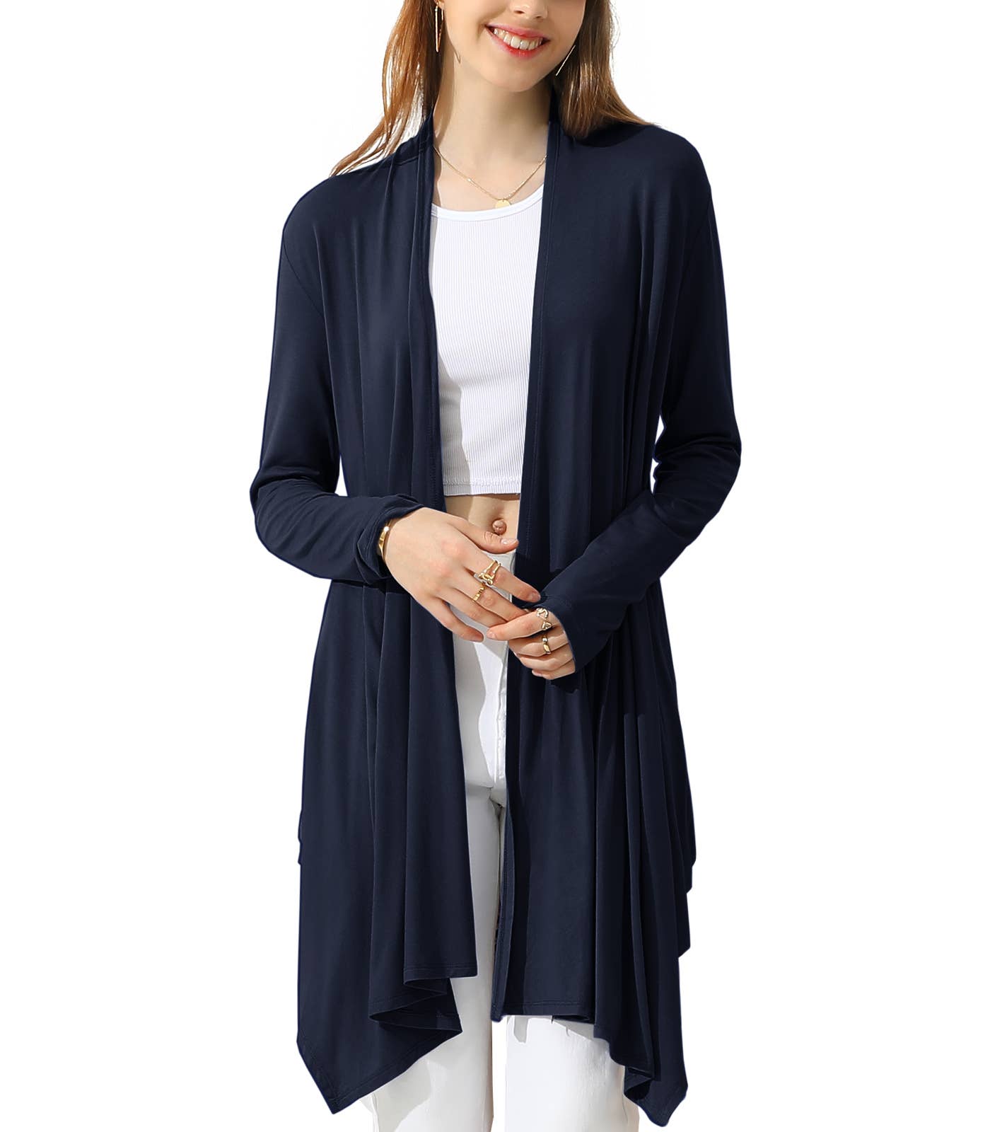 AWTL073_Long Sleeve Casual Open Front Long Cardigan