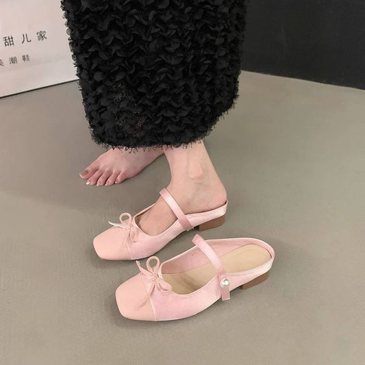Pink Low Heel Closed Toe Mary Jane Slides_CWSHF0104
