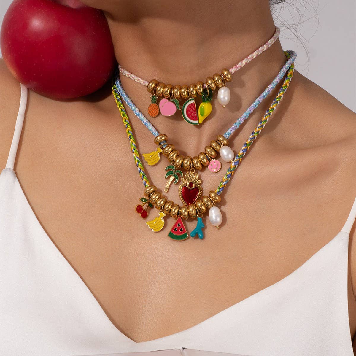 Colorful Fruit Bead Rope Necklace & Bracelet