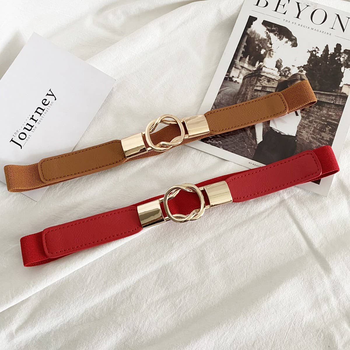 DOUBLE BUCKLE ELASTIC FASHIONABLE WAIST BELT_CWABE0652