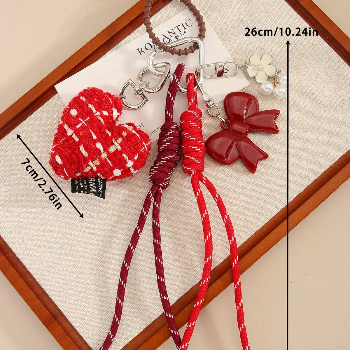 Heart Bow Fabric Charm ? Braided Bag Accessory